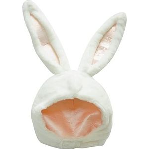 TRIXES Paashaas Hoed, grappige hoeden voor een verkleedfeest, konijnskostuum, cosplay en meer, pluizige witte en roze konijnenhoed voor volwassenen en kinderen met bewegende oren, gezellige wintermuts