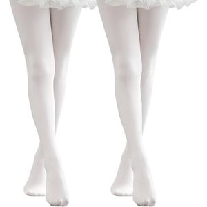 TUONYIS 2 paar balletpanty's meisjes meisjes panty voetloze danspanty's voor meisjes school panty voor kinderen microvezel danspanty's schooluniform panty 6-9 jaar, Wit, one size