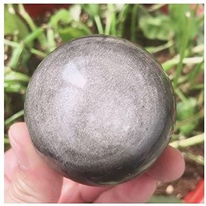 Natuurlijke kristallen kwarts zilver obsidiaan bol bal energie reiki steen kamer thuiskantoor aquarium decoratie accessoires edelsteen helende kristal (maat: ongeveer 6 cm)
