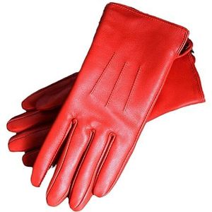 Vrouwen Echt Leer Schapen Huid Winter Warm Dikke Voering Handschoenen Outdoor Korte Handschoenen, Rood, M