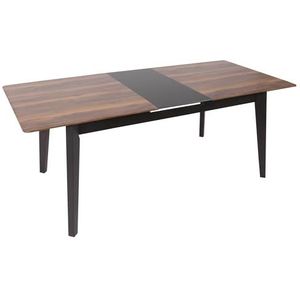 HWC-M57 Eetkamertafel, massief hout laminaat melamine 160-200 x 90 cm, uittrekbaar sheesham houtlook, donkere poten
