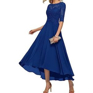 Kant Applicaties Moeder van de Bruid Jurk 3/4 Mouwen Thee Lengte Chiffon Formele Bruiloft Party Prom Jassen voor Vrouwen, Royalblue, 50