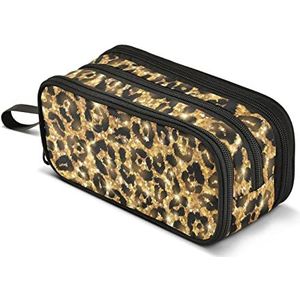 Goud Glitter Luipaard Patroon Potlood Pen Case Grote Capaciteit Kantoor College School Potlood Pouch Organiseer Tas Crayon Box voor Tieners Jongens Meisjes Volwassenen Student