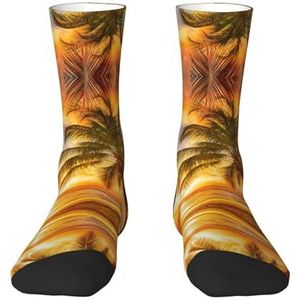 Tropisch strand palmboom zonsondergang volwassen grappige 3d sokken crew sokken nieuwigheid sokken gag geschenken, zachte gezellige sokken., 2 Zwart-2, Eén Maat