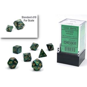 Chessex Dobbelstenenset - 10 mm Scarab Jade/Goud Groen Plastic Polyhedral Dobbelstenen Set - Dungeons and Dragons D&D DND TTRPG dobbelstenen - Inclusief 7 dobbelstenen - D4 D6 D8 D10 D12 D20 D%