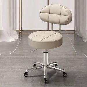 Verstelbare ronde draaistoel met 5 klauwen en wielen, PU-leren rolkruk met rugleuning, rolbarkruk for schoonheidssalon of baliewerk(Beige)