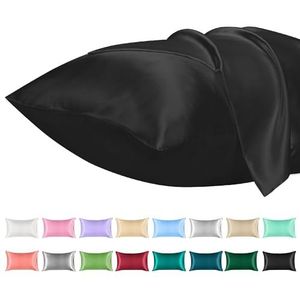 Lirex 2 Pack Satijnen Kussenslopen, Standaard Formaat Zacht Effen Kleur Microfiber Satijnen Kussensloop, Envelop Sluiting Kreukvrij Vervagingsbestendig Ademend, Zwart