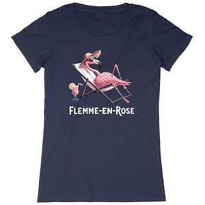 Flemme T-shirt in roze, voor dames, bedrukt in Frankrijk, 100% biologisch katoen, cadeau voor verjaardagsdieren, origineel grappig, Marineblauw, XS