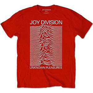 Joy Division T Shirt Unknown Pleasures Wit On Rood Logo nieuw Officieel Mannen