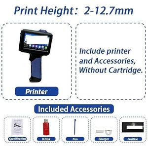 Reliëfmachine, 12,7 mm draagbare, meerkleurige handheldprinter, volledig gesloten behuizing, tekst, QR-barcode, batchnummer, datumlabelprinter(Blue without ink)