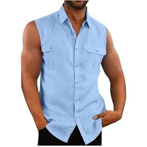 Herenoverhemd Mouwloos Revers Knoop Cardigan Top Zomer Trend Straat Effen Kleur Blouses for Heren(3,XXXL)