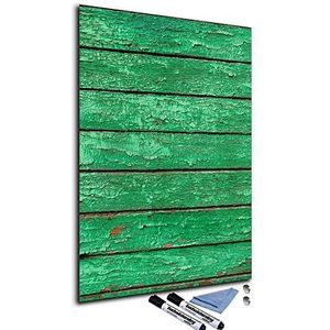 Glazen magneetbord 60x90 cm whiteboard muur beschrijfbaar magnetisch prikbord keuken kantoor met accessoires weekplanner afwasbaar deco memoboard board board houtlook groen