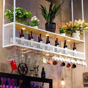 Wijnrekken Rustiek wijnrek aan de muur gemonteerd met glazen houder, hangende bar, wijnglazen rek, plafond met 4 lampen, wijnplanken Decoratieplank (Color : Blanc, Size : 100x30cm)
