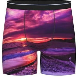 GRatka Boxer slips, heren onderbroek boxershorts, been boxer slips grappig nieuwigheid ondergoed, roze strand zonsondergang bedrukt, zoals afgebeeld, XXL