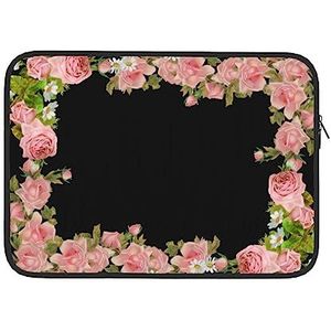 Roze Bloemen Frame Laptop Sleeve Tas Waterdichte Lichtgewicht Computer Cover Tas Notebook Draagtas Compatibel 13 Inch Laptop