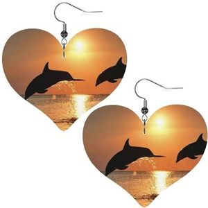 LAMAME Watermeloen Groen gedrukt Liefde Hartvormige Dangle Earring Lederen Oorbel Vakantie Party Decoratie, Eén maat, Kunstleer