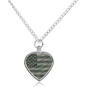 Patriottische Jungle Groene Camo USA Vlag Hart Urn Ketting voor As Crematie Sieraden Memorial Hanger Keepsake