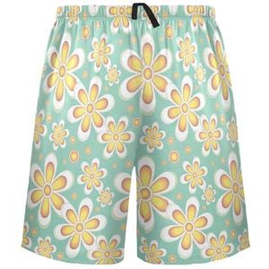 LI ZHI XIN Herenpyjamabroek, korte pyjamabroek, zomer casual shorts, elastische tailleband met trekkoord, rechte losse pasvorm met 2 zakken, S-XXL zomerbloemenpatroon, Meerkleurig, S