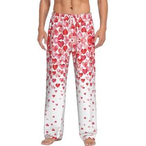 Dexnel Vallende rode harten zachte pyjama broek voor mannen,Klassieke slaapbroek comfortabel, polyester pyjamabroek met zakken, Wit, M