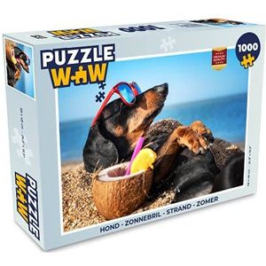 Puzzel Hond - Zonnebril - Strand - Zomer - Legpuzzel - Puzzel 1000 stukjes volwassenen - legpuzzel voor volwassenen - Jigsaw puzzel 68x48 cm