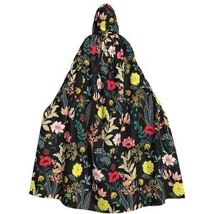 Kleurrijke Boho Bloemen Hooded Mantel Voor Mannen En Vrouwen, Volledige Lengte Halloween Maskerade Cape Kostuum, 190cm