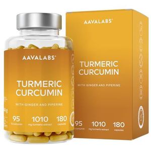 Kurkuma curcumine met zwarte peper extract - 180 Kurkuma wortelpoeder capsules - 2 kurkuma capsules per dag - Veganistisch en Glutenvrij