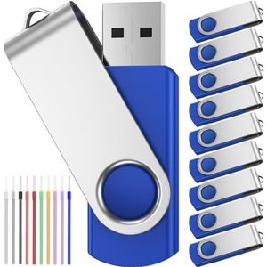Memory Stick 4GB Bulkverpakking 10 Value USB 2.0 Flash Drives - Portable Pen Drive Gegevensopslag 4 GB USB Sticks Multipack - Blue Swivel Jump Drive Keychain Gift met 10 Lanyards van FEBNISCTE