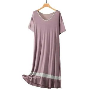 Womens Nightwear Short-Sleeved Mid-Length Night Dress Women Nightshirt Plus Size Casual Female Summer Nightgowns-Light Purple-L