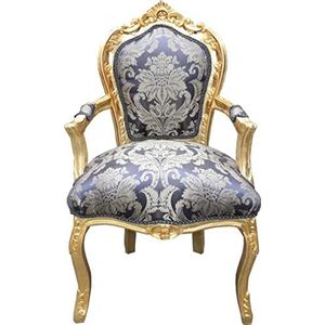 Casa Padrino Baroque dining room chair royal blue pattern/gold with armrests