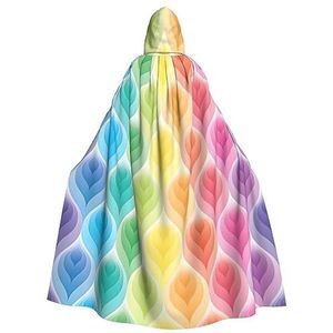 Bxzpzplj Regenboog Kleuren Gradiënt Blad Print Hooded Mantel Lange Voor Carnaval Cosplay Kostuums 185 cm, Carnaval