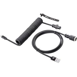 GUNMJO Pro aangepaste opgerolde USB C-kabel voor gaming toetsenbord, dubbele mouwen mechanische toetsenbordkabel met afneembare aluminium aviator, 1.5M USB-C naar USB-A, klassieke zwarte kleur