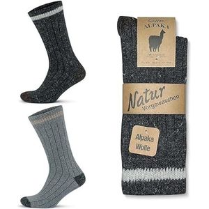 MEBY 2 paar alpaca sokken. Warme thermische sokken. Dikke pluizige wintersokken. Voorgewassen wandelsokken van alpacawol, grijs-antraciet 3093, 43-46 EU