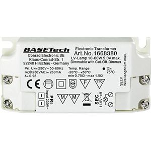 Basetech BT-1668380 Halogeen transformator 12 V 10-60 W Dimbaar met faseafsnijdingsdimmer