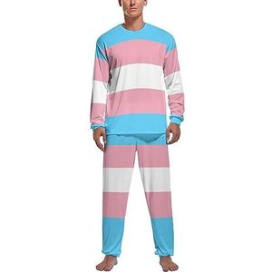 Transgender Pride vlag zachte heren pyjama set comfortabele lange mouwen loungewear top en broek geschenken 2XL