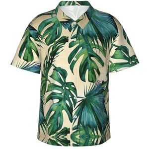 ERSDWRE Groene bananenbladeren print heren korte mouw button-down shirts casual zomer strand shirts Hawaii shirt voor mannen, Zwart, M