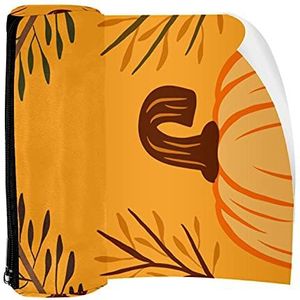 Potlood Case Pen Tas Houder met Rits Coin Organizer Tassen Make-up Cosmetische Pouch voor Vrouwen Tiener Meisjes Jongens Kinderen, Oranje Herfst Hand Getekende Pompoen