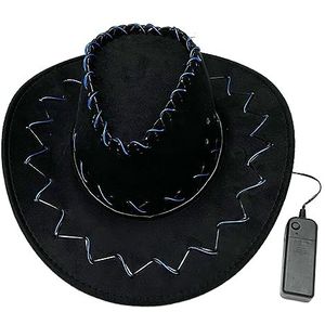 FENOHREFE LED Top Hat Western Cowgirl Hoed Brede Rand Gloeiende Hoed Mode Fedora Muzikale Festival Party Hoed Nieuwigheid Cosplay Hoofddeksels Party LED Hoed Licht Up Westerse Hoed