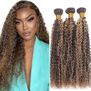 Tuheerst Curly Wave Human Hair Bundles P427 Highlight Blonde Real Hair Human Hair Extensions Sew in Hair Extension 3 Bundles Double Weft Remy Hair Low Shedding for Woman 34 34 34 Inch