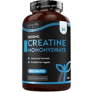 Nutravita Creatine Monohydraat capsules 3000 mg, 300 creatine-capsules voor 100 dagen - creatine monohydraat - creatine tabletten
