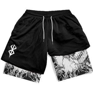 Y2K Zomer Heren Streetwear Anime Hoge Taille Oversized Ademend Gym Korte Broek Training Fitness Workout Track Shorts Kleding-Zwart (B)-S