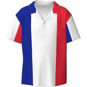 OdDdot Franse vlag print herenoverhemden atletisch slim fit korte mouw casual zakelijk overhemd met knopen, Zwart, XXL