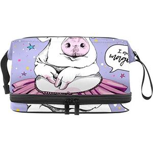 Grote capaciteit reizen cosmetische tas,Eenhoorn varken jurk dans ballet paars, make-up tas, waterdichte make-up tas organisator, Meerkleurig, 27x15x14 cm/10.6x5.9x5.5 in