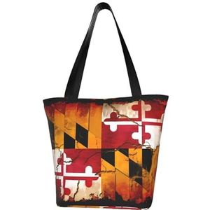 AkosOL Vintage houten Maryland vlag klassiek gedrukt ontwerp, lichtgewicht gewatteerde handtas met grote capaciteit, geschikt om te winkelen, fitness, modieus en gemakkelijk te matchen met het leven,