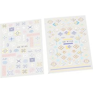 Reliëf Nagelsticker, Doe-het-zelf Zelfklevende 5D-nagelsticker 2 Vel voor Kantoorwerk voor Damesmeisjes