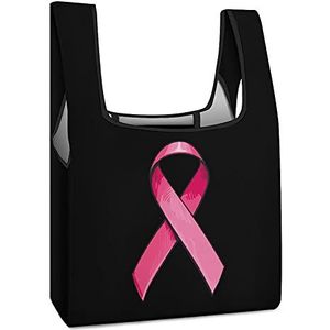Roze Satijn Lint Borstkanker Boodschappentassen Opvouwbare Tote Bag Boodschappentassen Reizen Opbergtas Pouch Met Handvatten
