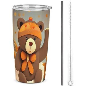 AQRJLPM Dansende Thanksgiving Beer Auto Cup RVS Tumbler met rietje en deksels Lekvrij Geïsoleerde Roestvrij Staal Reizen Koffie Mok Pobtable voor Koude Warme Dranken Camping