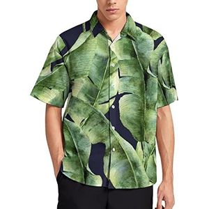 Aquarel Banaan Palm Bladeren Hawaiiaanse Shirt Voor Mannen Zomer Strand Casual Korte Mouw Button Down Shirts met Pocket