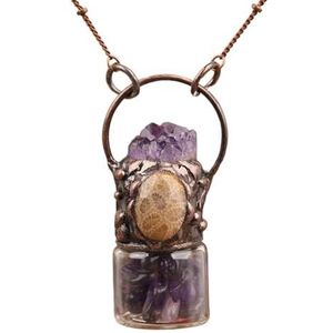 Women Antique Pendant Vintage Necklace Reiki Chakra Quartz Crystal Stone Bronze Chain Necklace Yoga Meditation Jewelry (Color : Purple Quartz)