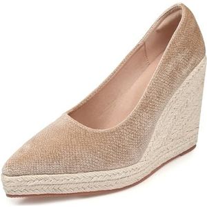 feryitao Platform Sandalen Voor Vrouwen, 8.5Cm Hoge Hakken Wedge Schoenen, Gras Geweven Antislip Orthotische Sandalen Vrouwen, Goud, 3.5 UK Wide