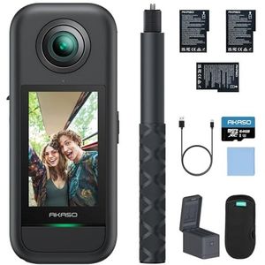 AKASO 360° Action Cam Creator Set - 5.7K 72MP 360 graden actiecamera met 64 GB geheugenkaart dubbele 1/2 inch 48 MP sensoren, 2,29 inch touchscreen, onzichtbare selfiestick, 360° horizon lock en